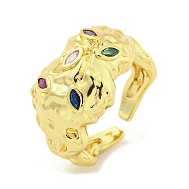 Brass Micro Pave Colorful Cubic Zirconia Cuff Rings, Open Rings, Horse Eye