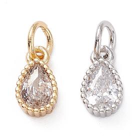 Brass Micro Pave Cubic Zirconia Charms, Drop, Clear