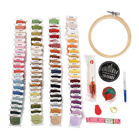 DIY Embroidery Tools Kits, including Thread, Finger Shield Protector, Embroidery Hoops, Scissors, Neddle, Ruler, Threader, Pin Cushions