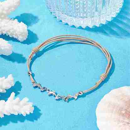Dauphin 304 bracelets à maillons en acier inoxydable, bracelet réglable en polyester ciré