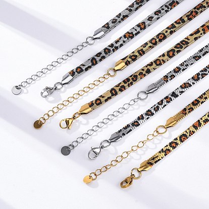 304 плоские ожерелья-змейки из нержавеющей стали с леопардовым принтом для женщин, ионное покрытие (ip)