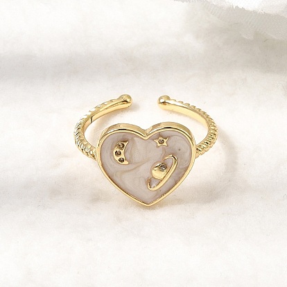 Браслет-манжета из латуни с микропаве из кубического циркония и эмалью, открытые кольца., сердце, без кадмия и без свинца, долговечный, стойки покрытие