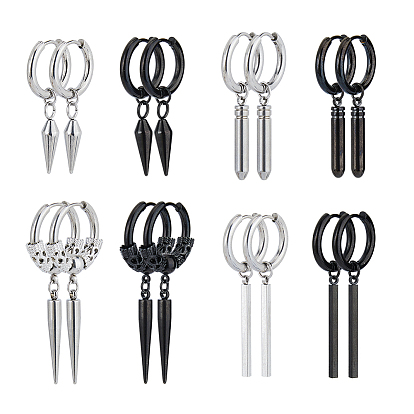 16шт. 8 стиль 304 и 201 серьги-кольца из нержавеющей стали с булавками из нержавеющей стали, пуля, конус и прямоугольник