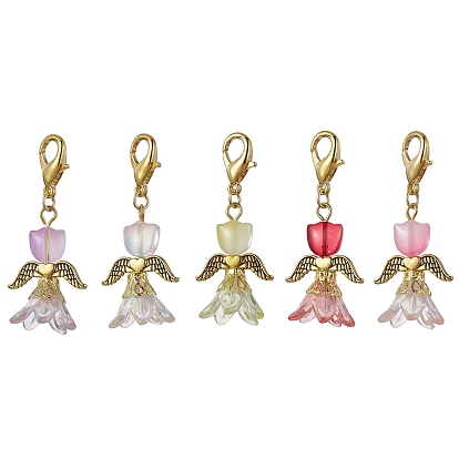 Lily Angel Glass Pendant Decorations, with Alloy Swivel Lobster Claw Clasps