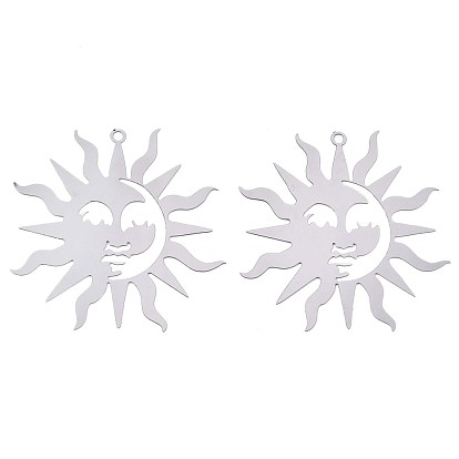201 Stainless Steel Filigree Pendants, Etched Metal Embellishments, Sun
