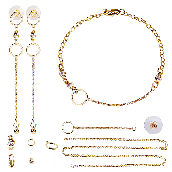 DIY Earring and Bracelets Making, with Brass Pendants, Brass Micro Pave Cubic Zirconia Links, Oval Brass Lobster Claw Clasps and Brass Ear Stud Component