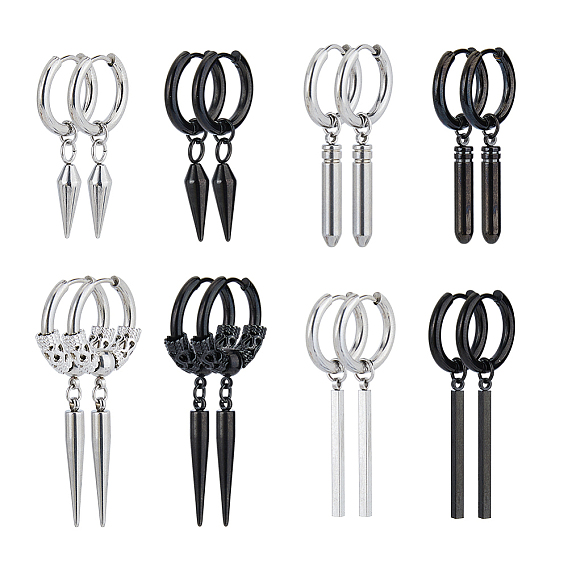 16шт. 8 стиль 304 и 201 серьги-кольца из нержавеющей стали с булавками из нержавеющей стали, пуля, конус и прямоугольник