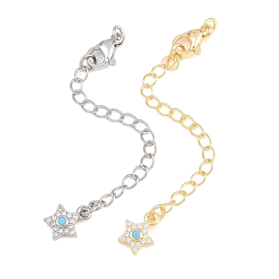 Brass Curb Chain Extender, End Chains with Lobster Claw Clasps and Cubic Zirconia Charms, Star