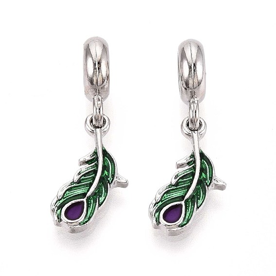 Подвеска из эмалированного сплава с покрытием из сплава в европейском стиле, Подвески с большими отверстиями, без кадмия, без никеля и без свинца, перо, платина