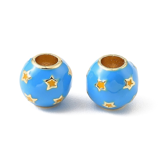 Esmalte de bronce granos europeos, chapado en rack, larga duración plateado, sin plomo y el cadmio, abalorios de grande agujero, redonda con estrellas
