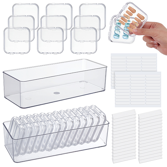 28шт. пластиковая коробка для хранения материалов для нейл-арта, в комплекте 2шт. клейкой ленты и 100шт. акриловой подложки для демонстрации дизайна ногтей