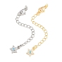 Brass Curb Chain Extender, End Chains with Lobster Claw Clasps and Cubic Zirconia Charms, Star