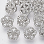 Brass Shank Buttons, with Micro Pave Cubic Zirconia, Flower, Clear