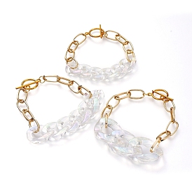 Ensembles de bracelets de chaîne, avec anneaux de liaison en acrylique transparent, chaînes de trombones en aluminium et fermoirs à bascule en alliage