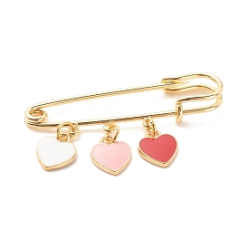 Triple Heart Enamel Charm Brooch, Safety Pin for Backpack Clothes, Golden
