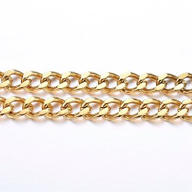 304 Stainless Steel Cuban Link Chains, Chunky Curb Chains, Faceted, with Spool, Unwelded