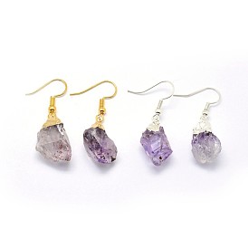 Natural Amethyst and Citrine Dangle Earring, with Brass Findings, Nuggets