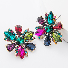 Sparkling Crystal Rhinestone Earrings for Women - Fashionable Alloy Studs with Glass Gems and Full Diamond Design