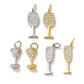 Brass Micro Pave Cubic Pendants, Real 18K Gold Plated, Wine Glass, Cadmium Free & Lead Free