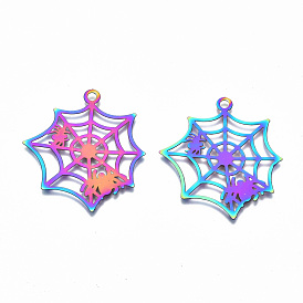 201 Stainless Steel Pendants, Ion Plating(IP), Halloween Spider and Web