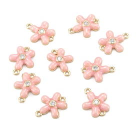 Brass Micro Pave Clear Cubic Zirconia Pendants, with Enamel, Flower