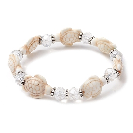 Bracelets extensibles en perles de verre à facettes, tortue de plage d'été, turquoise synthétique, pour femmes et hommes