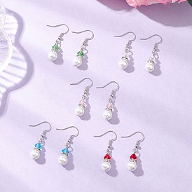 Круглые стеклянные серьги-подвески с жемчужинами и стеклянными бусинами, с  латунными крючками для серег, платина