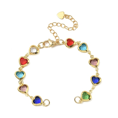 Изготовление браслета из разноцветных звеньев в форме сердца из латуни и стекла.