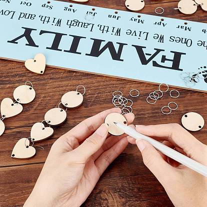 DIY Wooden Calendar Listing Board Kits, Including MDF Boards, Iron Open Rings and Hemp Rope, for Home Wall Hanging Decoration