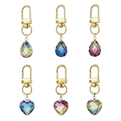 6 шт. 6 стили сердце/капля k9 стеклянная имитация турмалина подвески украшения, с сплава шарнирного когтя омара застежками