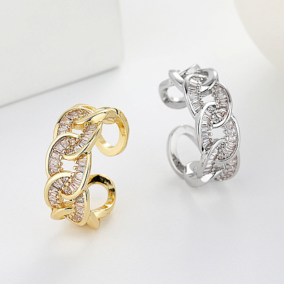 Регулируемые манжетные кольца с микропаве из кубического циркония из латуни, открытые кольца для женщин