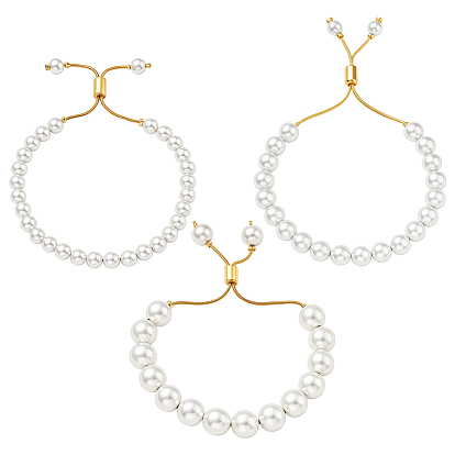 3шт. 3 стиль браслет-слайдер с жемчужными бусинами и латунной цепочкой в виде змеи, без свинца и без кадмия