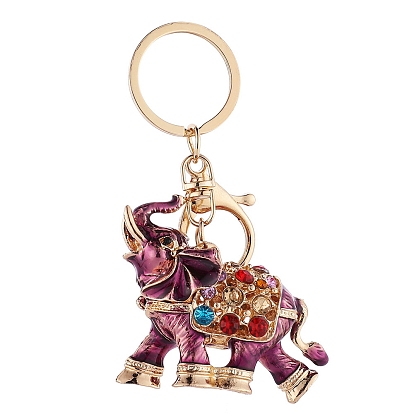 Alloy Rhinestone Keychains, Enamel Style, Elephant Pendant Keychain