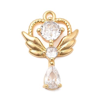 Латунные микропаве прозрачные подвески с фианитом, подвеска в виде сердца с крылом и слезой, без никеля 
