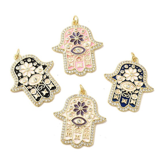 Латунные микро проложить кубического циркония подвески, Религия Хамса обереги для рук, с эмалью, без свинца и без кадмия, долговечный, стойки покрытие, реальный 18 k позолоченный, с целью перехода в кольце