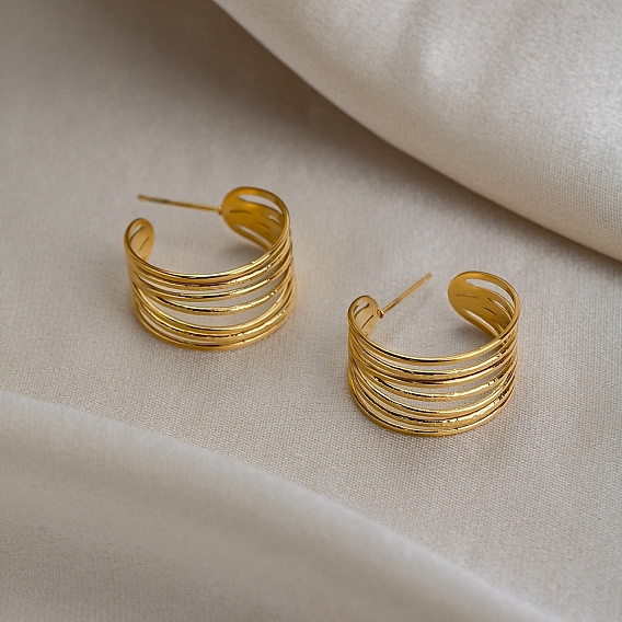 304 серьги-гвоздики из нержавеющей стали для женщин, многослойный с-образный