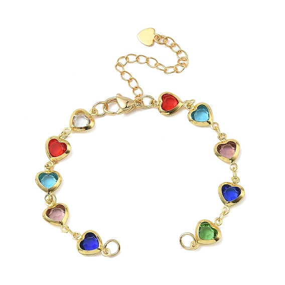 Изготовление браслета из разноцветных звеньев в форме сердца из латуни и стекла.