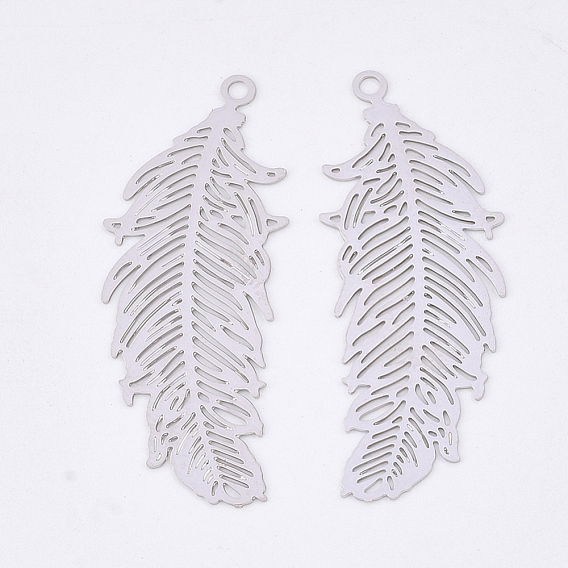 Brass Pendants, Etched Metal Embellishments, Lead Free & Nickel Free, Long-Lasting Plated, Feather