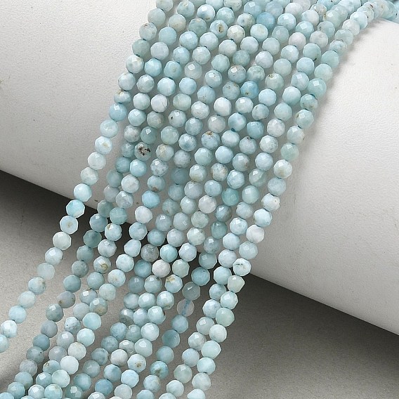 Natural Larimar Beads Strands, Round, Faceted