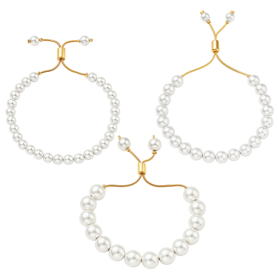 3шт. 3 стиль браслет-слайдер с жемчужными бусинами и латунной цепочкой в виде змеи, без свинца и без кадмия