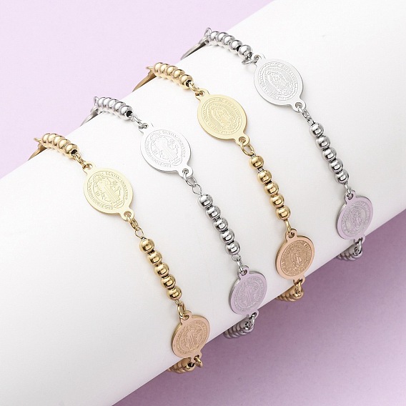 Религия 304 браслеты из нержавеющей стали, браслеты из шариковой цепи для женщин, овал со святой/Девой Марией