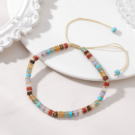 Браслеты из плетеных бусин с дисками из натуральных и синтетических смешанных драгоценных камней для женщин и мужчин