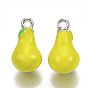 Brass Charms, with Enamel, Pear, Nickel Free, Real Platinum Plated