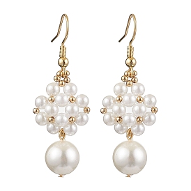 Shell Pearl with Brass Dangle Earrings for Women, Flower & Round, Golden