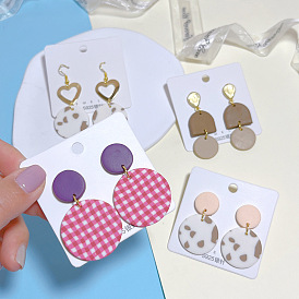  Earrings round soft pottery earrings women's personalized love geometric plaid earrings