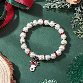 Рождественские браслеты с подвесками из эмали из сплава, браслеты из ракушек и жемчуга для женщин, лось