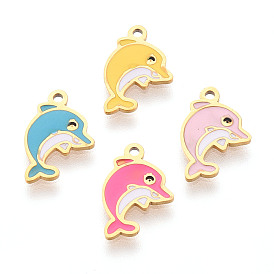 304 из нержавеющей стали шармы эмали, дельфин очарование, ионное покрытие (ip), реальный 14 k позолоченный