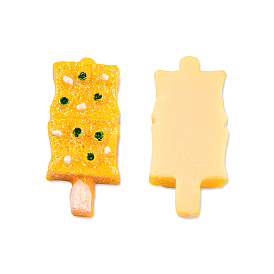 Opaque Resin Decoden Cabochons, Imitation Food, with Glitter Powder, Baked Dried Tofu