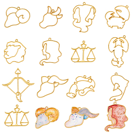 Zinc Alloy Open Back Bezel Pendants, For DIY UV Resin, Epoxy Resin, Pressed Flower Jewelry, Twelve Constellations