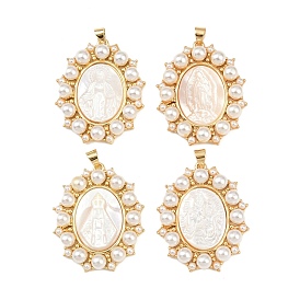 Овальные подвески из натуральной белой ракушки, с латунной оправой и искусственным жемчугом из АБС-пластика, реальный 18 k позолоченный, долговечный, без кадмия и без свинца, стойки покрытие